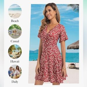 NWOT Floral V-Neck Dress - Red